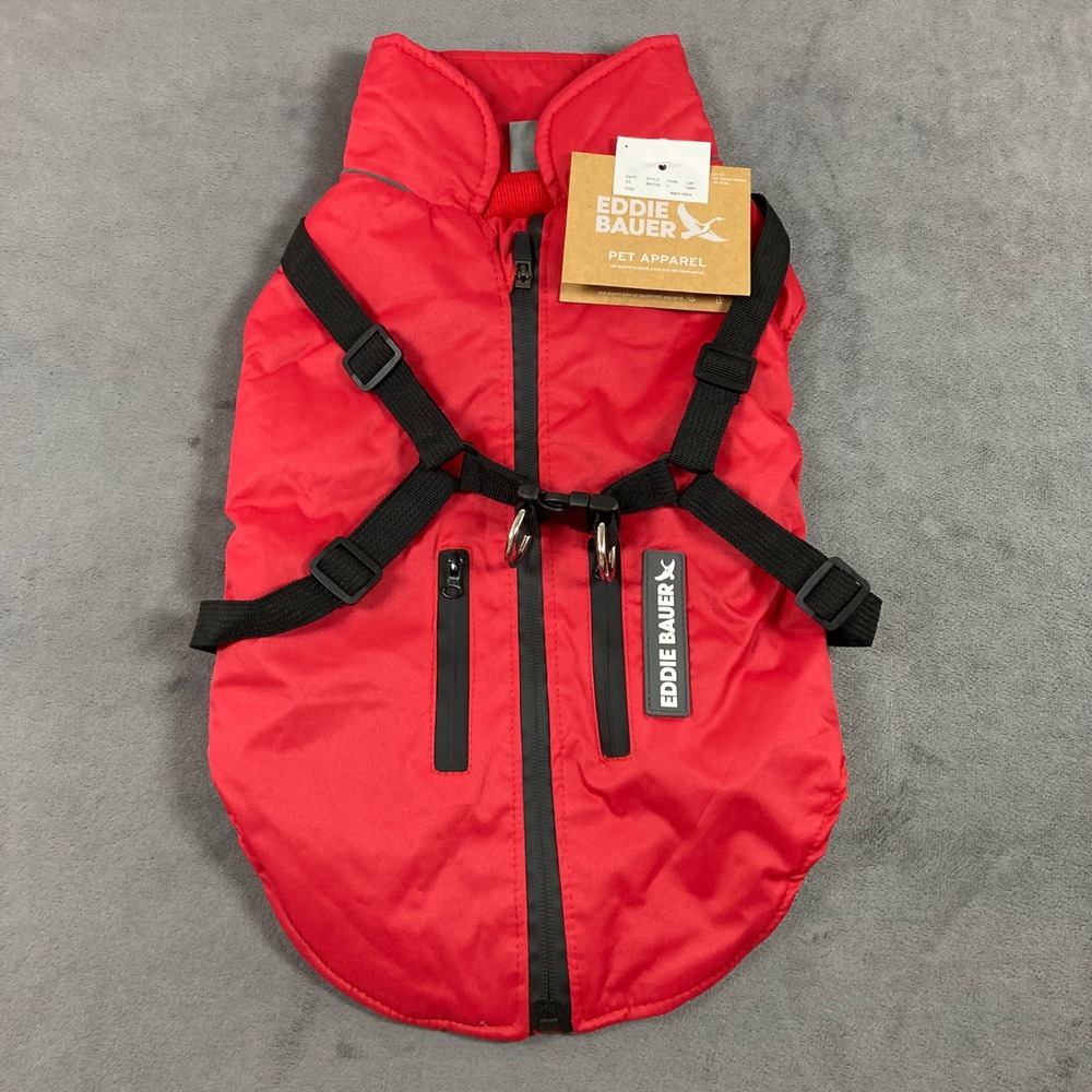 Eddie Bauer Pet Apparel Dog Vest Harness Red Fleece Lined Medium NEW